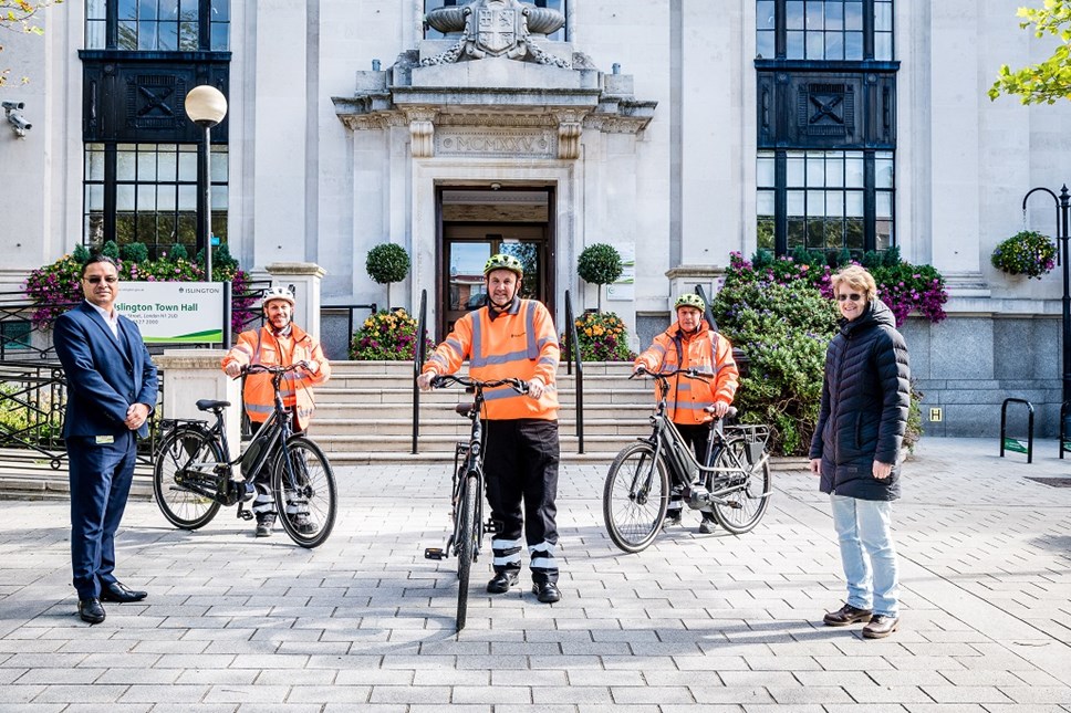 From left: John Mooteealoo (Islington Council's Head of Street Environment Services), supervisors Andrew Danezi, Dean Herbert and Mustafa Gazovali, and Cllr Rowena Champion.