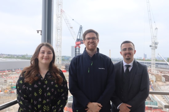 HS2 apprentices Niamh and Tyler pictured at Old Oak Common with HS2 Project Client Director Peter Gow: HS2 apprentices Niamh and Tyler pictured at Old Oak Common with HS2 Project Client Director Peter Gow