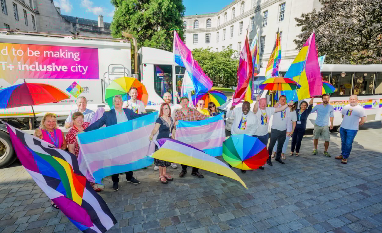 Pride 2025 Group photo 2: Executive members and staff from Leeds City Council.