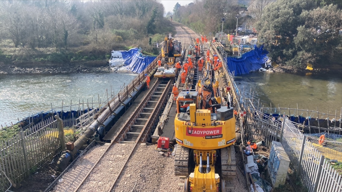 Plym bridge work viewed from the public footpath