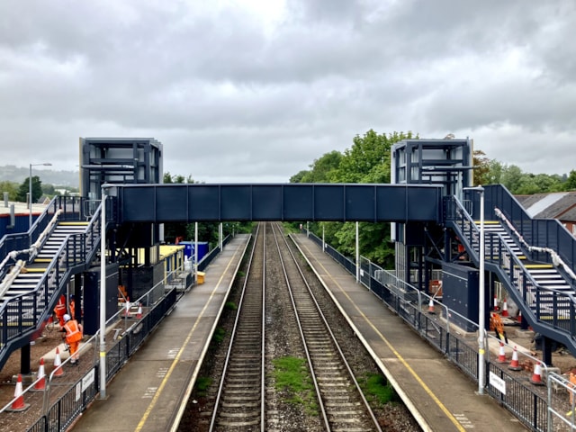 Accessible footbridge under construction at Cwmbran station, July 2024-2