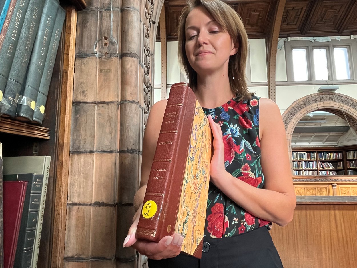 Antarctic photo album: During routine cataloguing in Leeds Central Library’s strongroom, special collections librarian Rhian Isaac (pictured) found what appeared to be an unassuming family photo album tucked away on a shelf.
Despite its somewhat drab 1990s binding, inside she found an enthralling series of images documenting the mission of The Morning, a relief ship to Captain Robert Falcon Scott’s first expedition to the Antarctic between 1901-4.