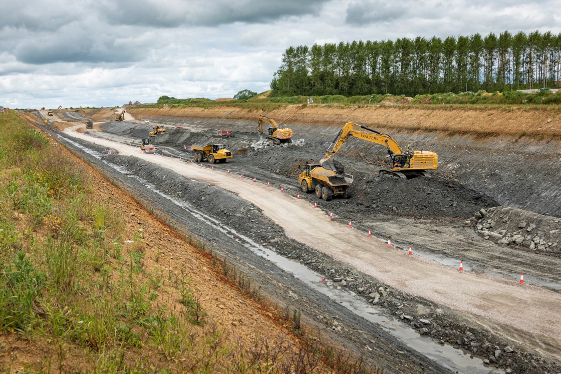 Excavation ahead of assembly of the Chipping Warden green tunnel May 2022