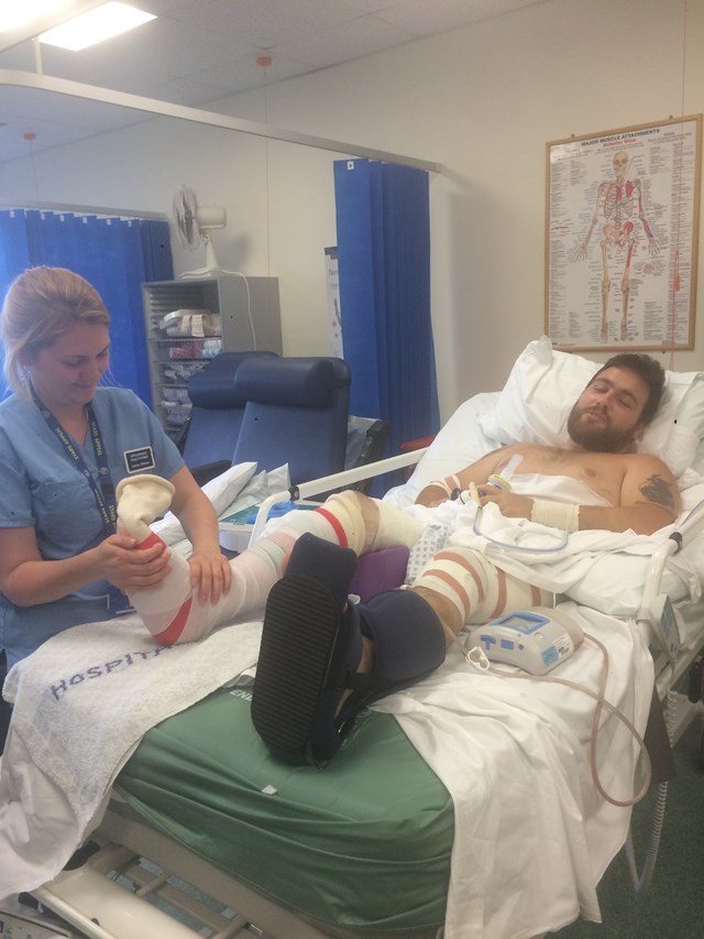 “My leg was stuck to the rail and I couldn’t get off”: Hampshire man appeals for the public to keep a clear head near the railway this Christmas: Chris Dos Santos in hospital, following his life-threatening accident on the railway
