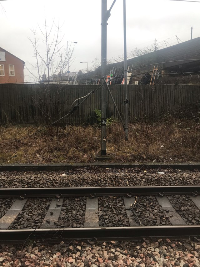 Damaged overhead electric wiring at Keighley