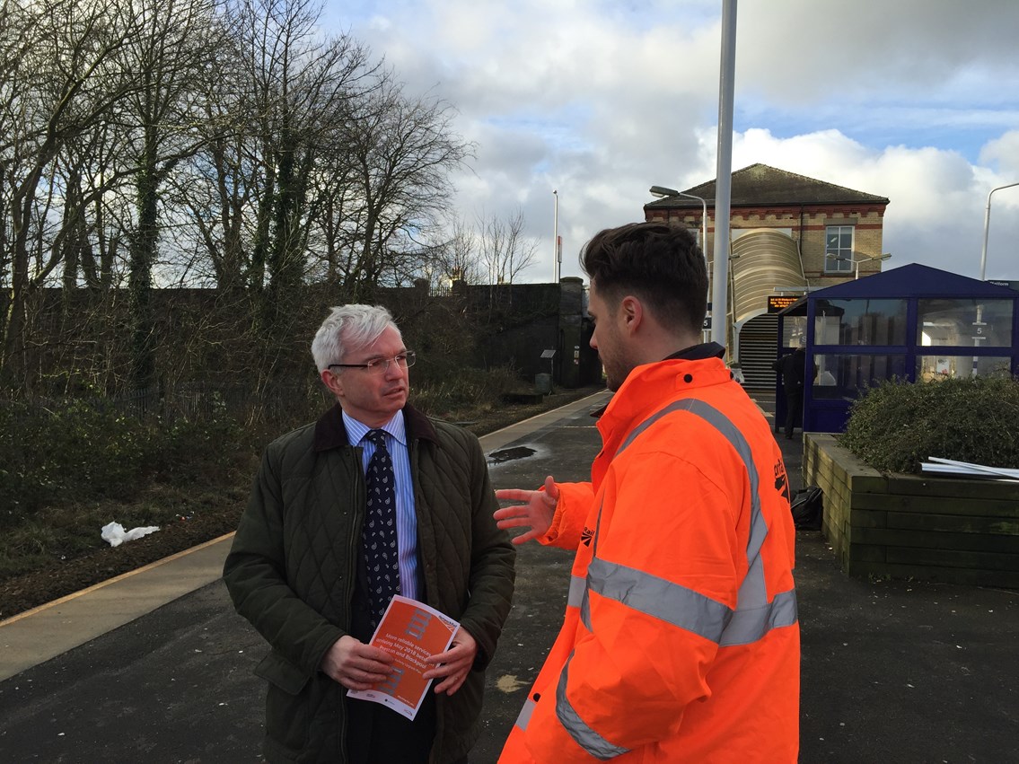 Network Rail staff talking to passengers in Lancashire 16 Jan 2017