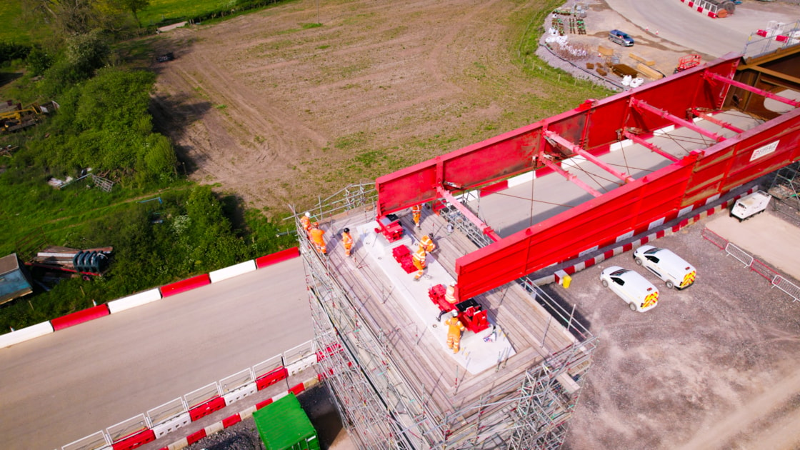 Aerial view of Wendover Dean Viaduct deck push May 2024