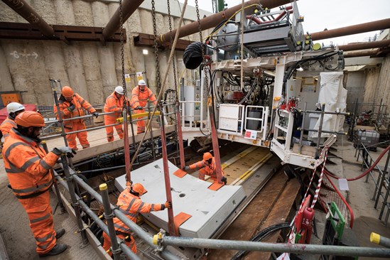 Assembly of HS2 TBM 'Lydia' at Atlas Road, London - Segment Ring: Engineers from HS2's contractor, Skanska Costain STRABAG JV assemble the 847 tonnes tunnel boring machine (TBM). Parts of the TBM were previously used on London's Crossrail project and have been refurbished for HS2. 

The logistics tunnel will support the construction of the HS2 twin-bored running tunnel - the Euston tunnel - between Old Oak Common and Euston station. 

Tags: TBM, Segments, Construction, Stations, Tunneling, Logistics