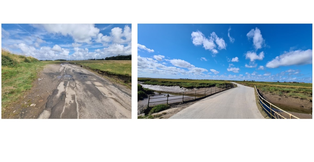 The causeway before and after the work was completed