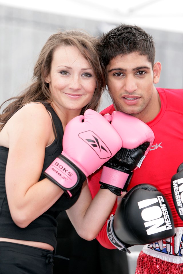 Amir Khan and Claire Cooper: Amir Khan and Hollyoaks star Claire Cooper at the National launch of No Messin'! 2007