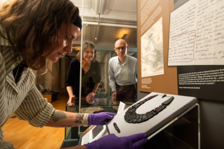 Curators and conservators install a 4000-year-old Bronze Age necklace at The McManus in Dundee. Photo (c) Alan Richardson (1)