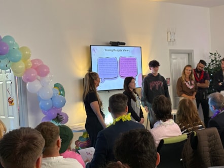 Sarah and Callum presenting at the event