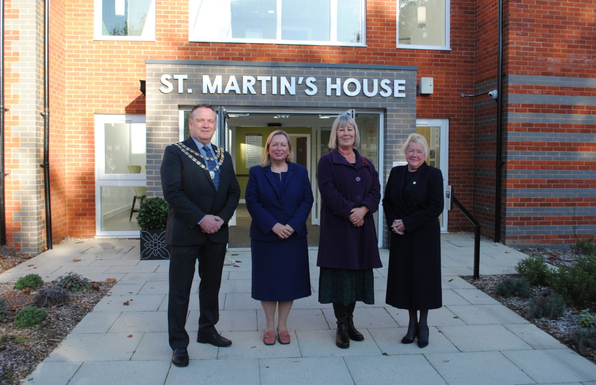 Left to right: Cllr Roger Weekes (Mayor of Gillingham), Selina White (CEO, Magna), Caroline Tapster (Chair, Care Dorset), Cllr Val Pothecary (Dorset Council)