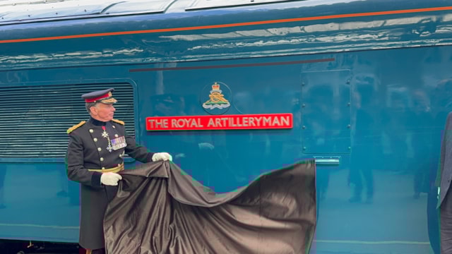 Royal Artillery honoured by the railway as locomotive rededicated: Sir Andrew Gregory unveils Royal Artilleryman (1)
