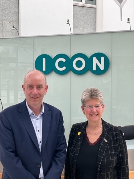 Minister for Social Justice and Chief Whip Jane Hutt with ICON Chief Human Resources Officer Joe Cronin