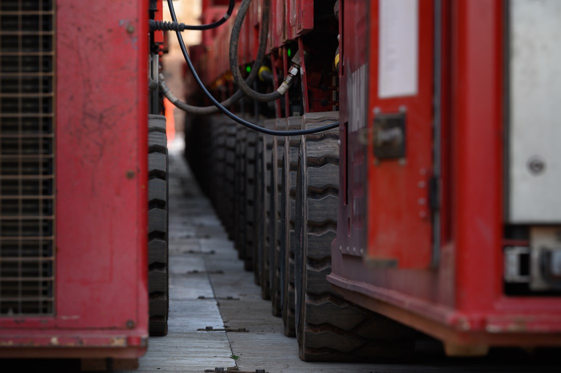 An 840-wheeled transporter drove the overbridge into place