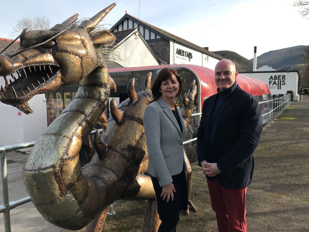 Minister Lesley Griffiths with James Wright at Aber Falls