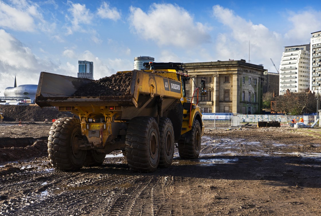 Curzon site works Jan 2020 image 6 construction: Early works preparing the site of the new Curzon Street Station in Birmingham for construction. The original Victorian station building is in the background