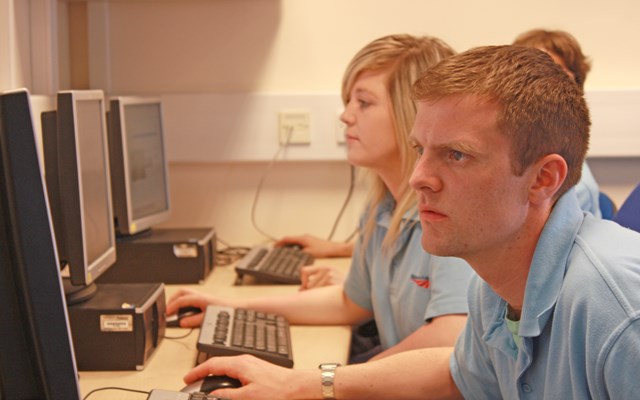 Network Rail apprentices in the computer room
