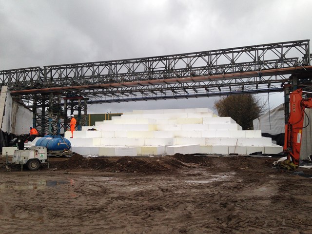 An innovative polystyrene-block solution has been installed on the new embankments at Windsor Road Bridge.