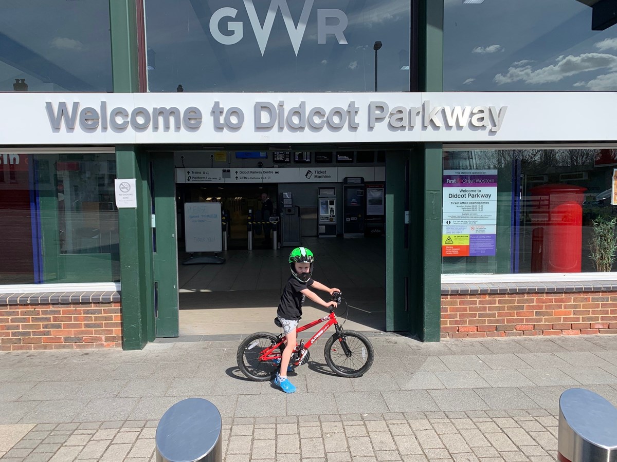 Lincoln Callaghan on his bike outside Didcot Parkway