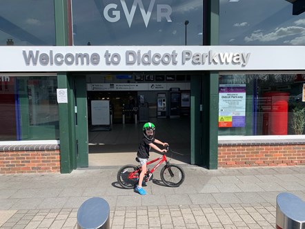 Lincoln Callaghan on his bike outside Didcot Parkway
