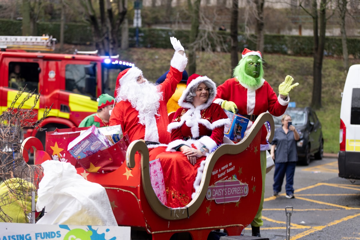 Railway staff arriving at Leeds Children's Hospital for the toy run (Credit: HATCH)