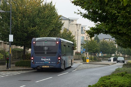 A Kent Fastrack bus operating in the Springhead Park area of Gravesend