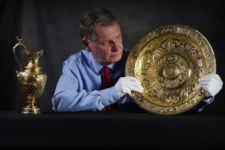 Curator Dr Godfrey Evans with the Panmure ewer and basin. Copyright Stewart Attwood 2