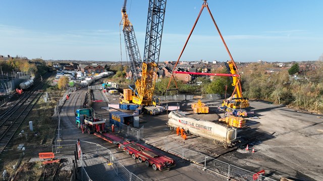 Lift off for derailed wagons so Carlisle railway repairs can ramp up: Wagon which was in river Petteril being lifted onto back of lorry