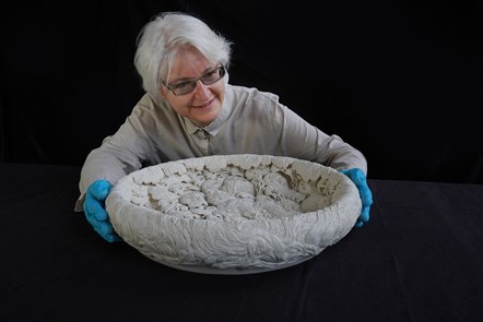 Friederike Voigt, Principal Curator National Museums Scotland, with Hitomi Hosono's A Large Pine Tree Pool, 2019. Photo © Stewart Attwood (3)