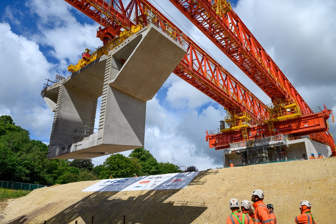 Construction starts on the Colne Valley Viaduct with the launch of a giant bridge building machine-10: Construction has started on the Colne Valley Viaduct as a 160m long bridge building machine begins construction. 

It will install 1,000 individual segments – each one unique and ranging from 60 to 140 tonnes. All will be 4m wide, up to 4m long and up to 6.7m high.

Tags: Construction, Colne Valley Viaduct, Bridge. Engineering