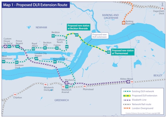 TfL Graphic - Map 1 Proposed DLR extension route