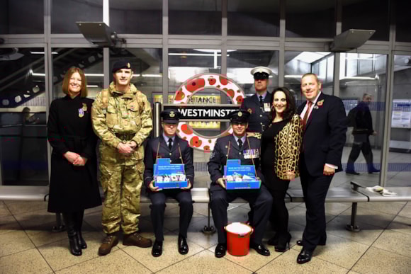 TfL Press Release - Celebrities partner with TfL for London Poppy Day and 100 years since WW1 Armistice: TfL Image - Westminster Station