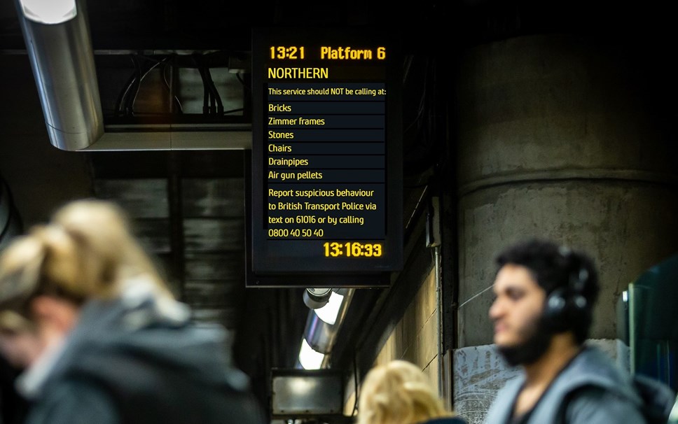 Image shows mock-up of crime stats on departure board-3