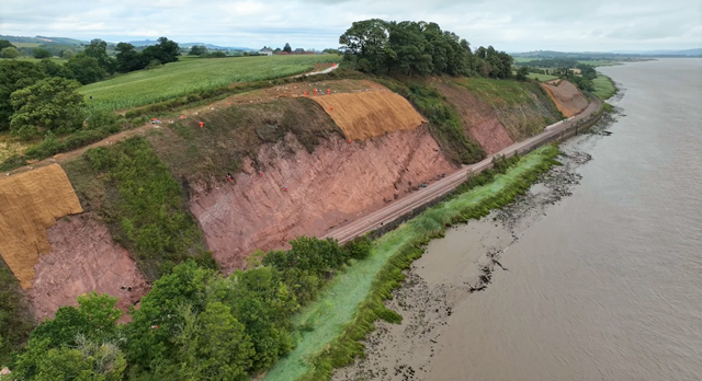 Spectacular drone footage captures scale of cliffside resilience project as Newport to Gloucester railway line reopens to passengers: SE Sept22 PR header