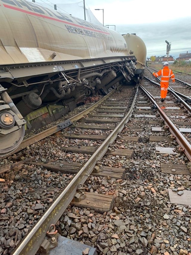 Track view of the rail freight derailment in Carlisle