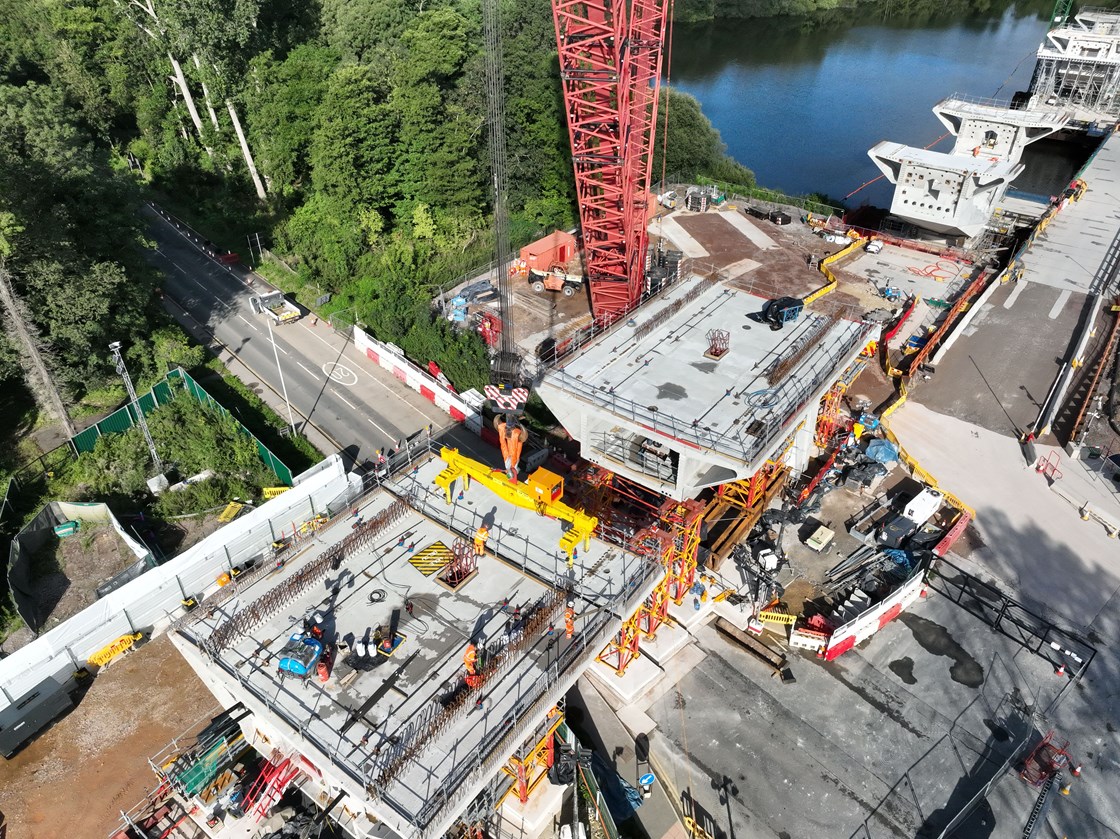 Colne Valley Viaduct over Moorhall Road 4: Work has been completed on a key 40 metre span over Moorhall Road, Harefield, that will form part of HS2's record-breaking Colne Valley Viaduct - the longest rail bridge in the UK.