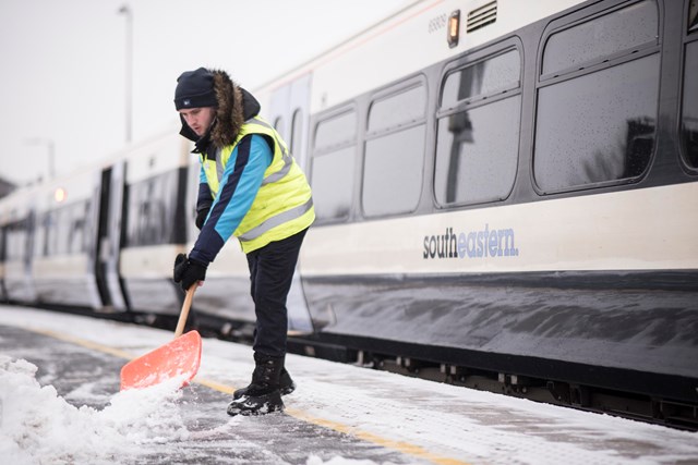 Freezing weather means some railway lines in Kent will stay closed today (Tuesday) – please check before you travel: Southeastern train in the snow 2018-2