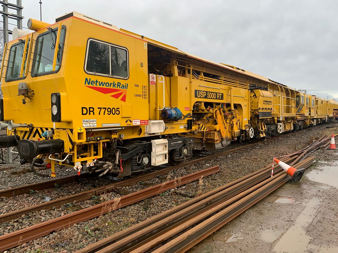 Ballast cleaning machine at West Coast main line Kilsby upgrade