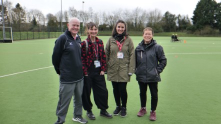 Photo from left to right: Alan Beard (Forest of Dean School Games Organiser), Cllr Jackie Dale, Lisa Cottom (Active Gloucestershire) and Mary Clare (Coach from 'Goal beyond Grass').