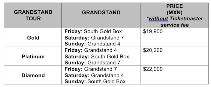 Mexico GP Grandstand Tour Pricing