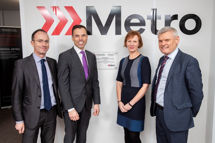 Ken Skates and team with Metro Infrastructure Hub plaque