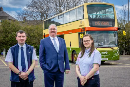 LtoR - Peter Spasov, First Aberdeen driver, David Adam, Head of Operations First Aberdeen, Megan Copland, First Aberdeen driver