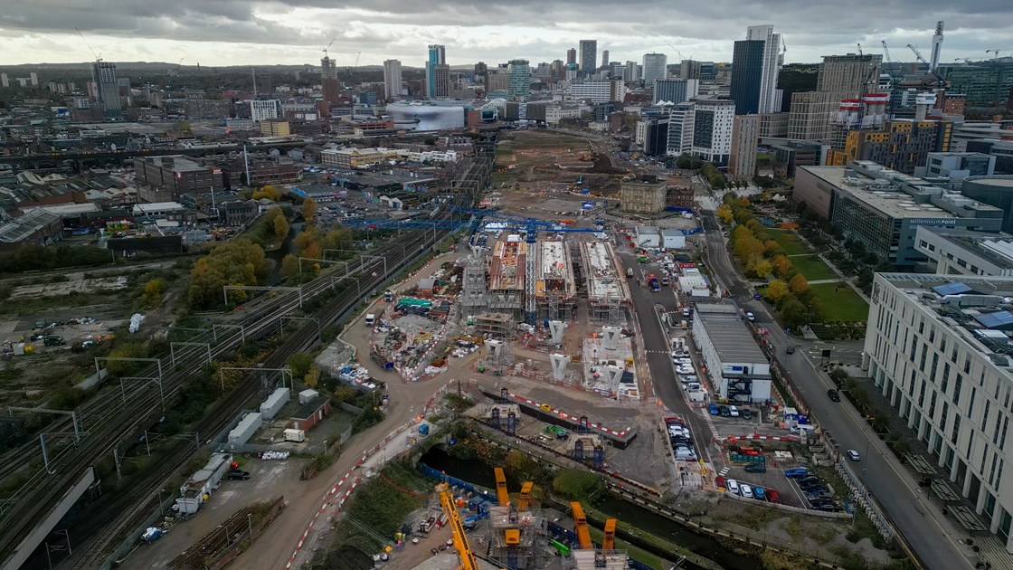 Aerial view of Curzon viaducts and Curzon Street Station site