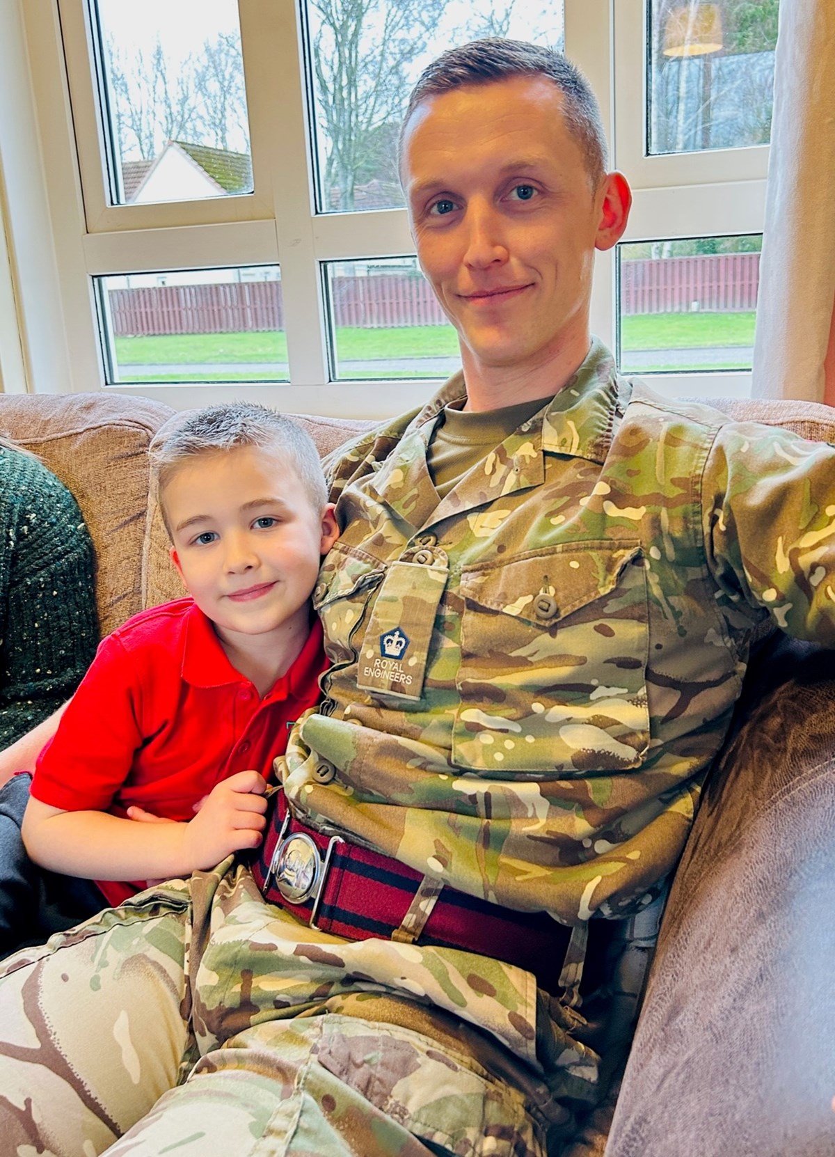 Major James Gill RE, Officer Commanding 53 Fd Sqn at 39 Engineer Regiment, Kinloss, with son Oliver.