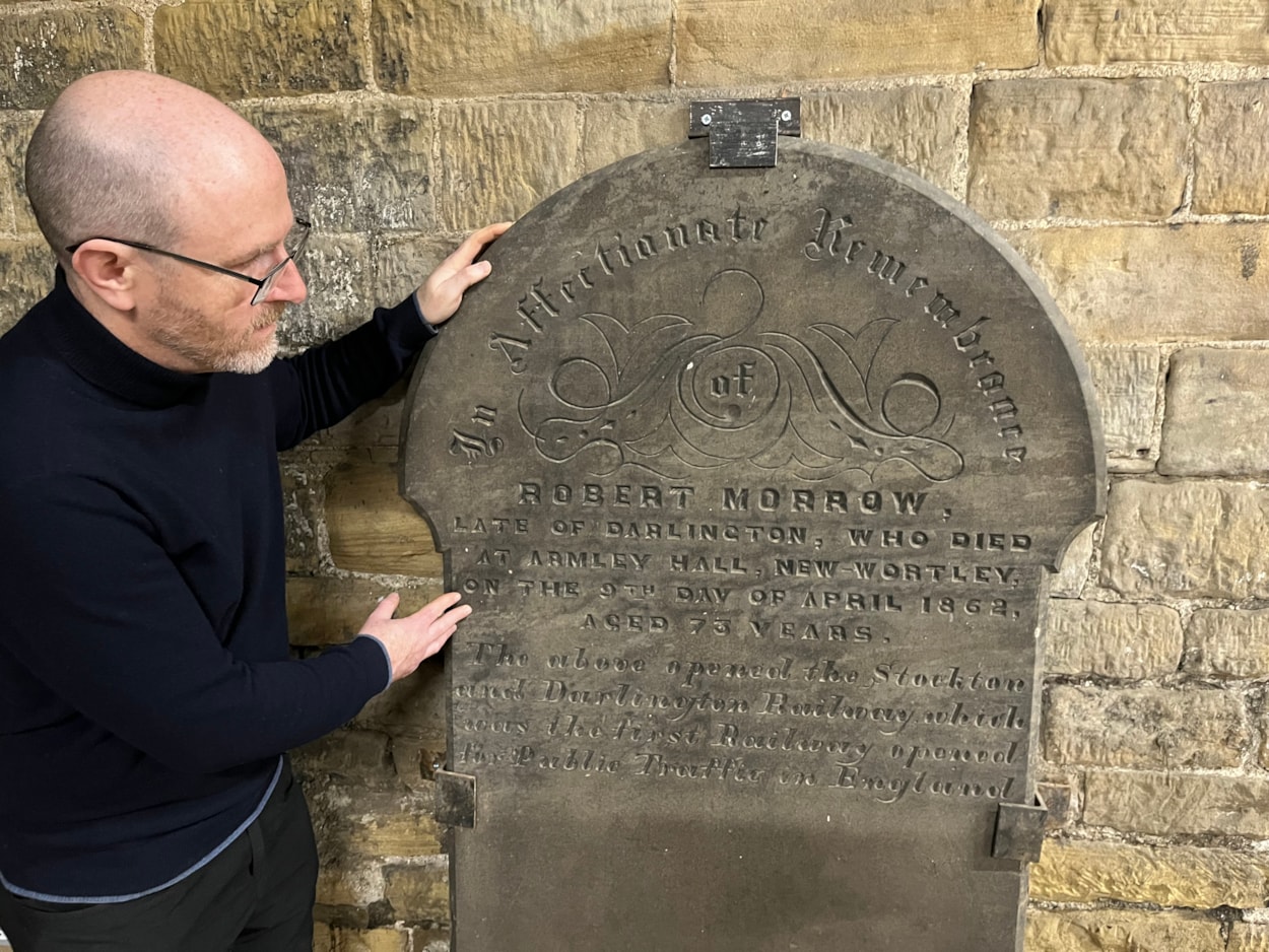 Robert Morrow's grave: During recent renovation work at Leeds Industrial Museum in Armley, curators happened upon the beautifully carved gravestone of Robert Morrow, more than 160 years after his death in nearby New Wortley. Curator John McGoldrick is picture here with the headstone.