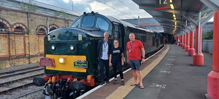 L-R: Martin Ward, Lucy Pritchard and Phil Whittingham at Crewe Station about to embark on the Three Peaks Challenge by Rail.
