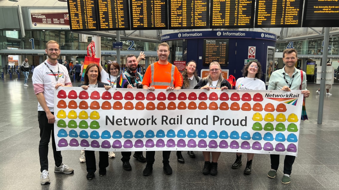 Railway industry Pride volunteers at Manchester Piccadilly