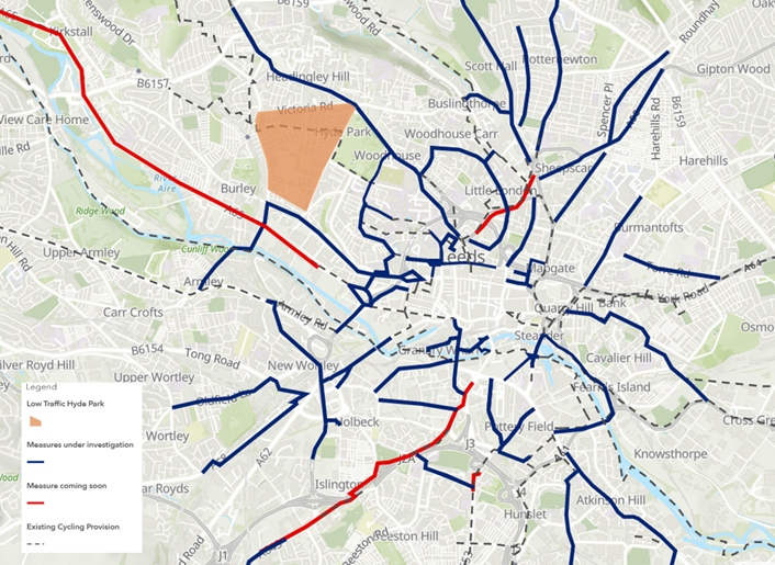 Covid-19 active travel map: This map highlights the active travel measures Connecting Leeds are implementing/investigating.